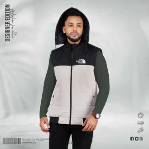 Premium Contrast Sleeveless Jacket – White