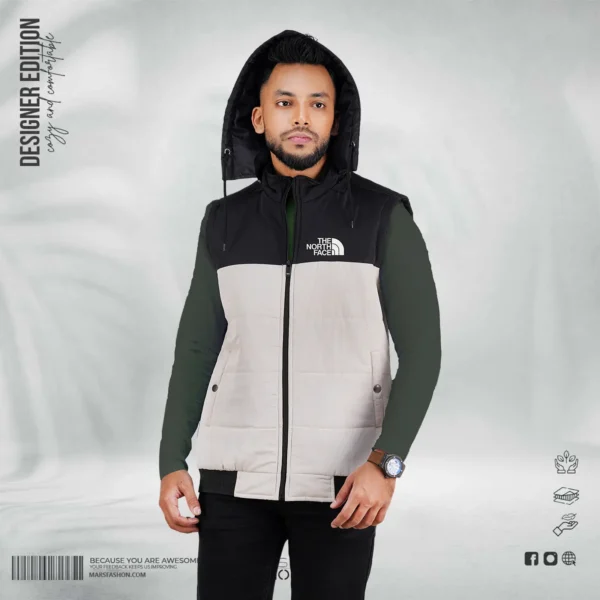 Premium Contrast Sleeveless Jacket – White