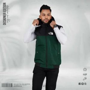 Premium Contrast Sleeveless Jacket – Bottle Green