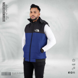 Premium Contrast Sleeveless Jacket – Dark Navy
