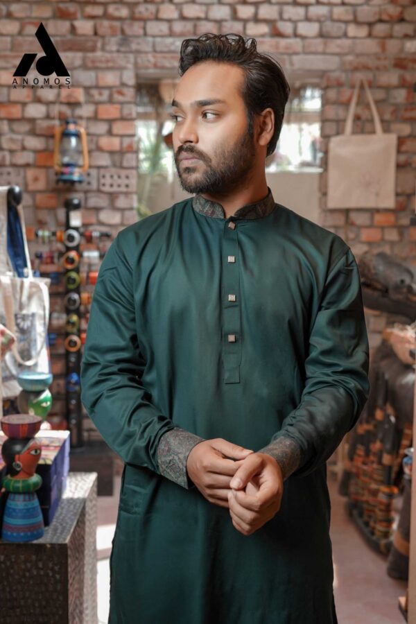 Premium Contrast Panjabi - Turkish Green
