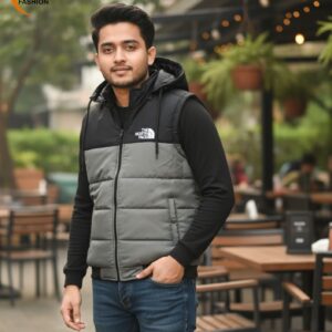 Premium Contrast Sleeveless Jacket – Grey