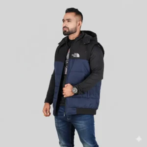 Premium Contrast Sleeveless Jacket – Dark Navy